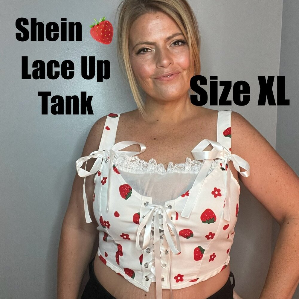 Shein Strawberry Lace Up Top XL